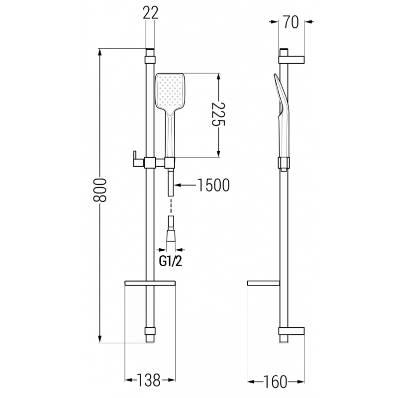 Mexen DQ62 duschset mit verschiebbarem Stab, Chrom - 785624581-00