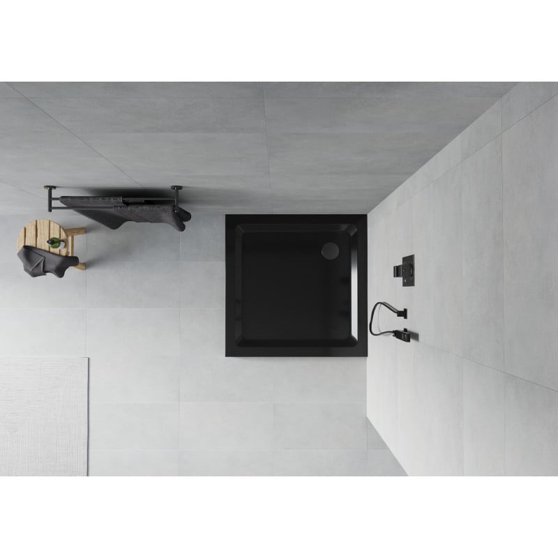 Mexen Flat Duschwanne quadratisch slim 70 x 70 cm, schwarz, schwarzer Siphon - 40707070B