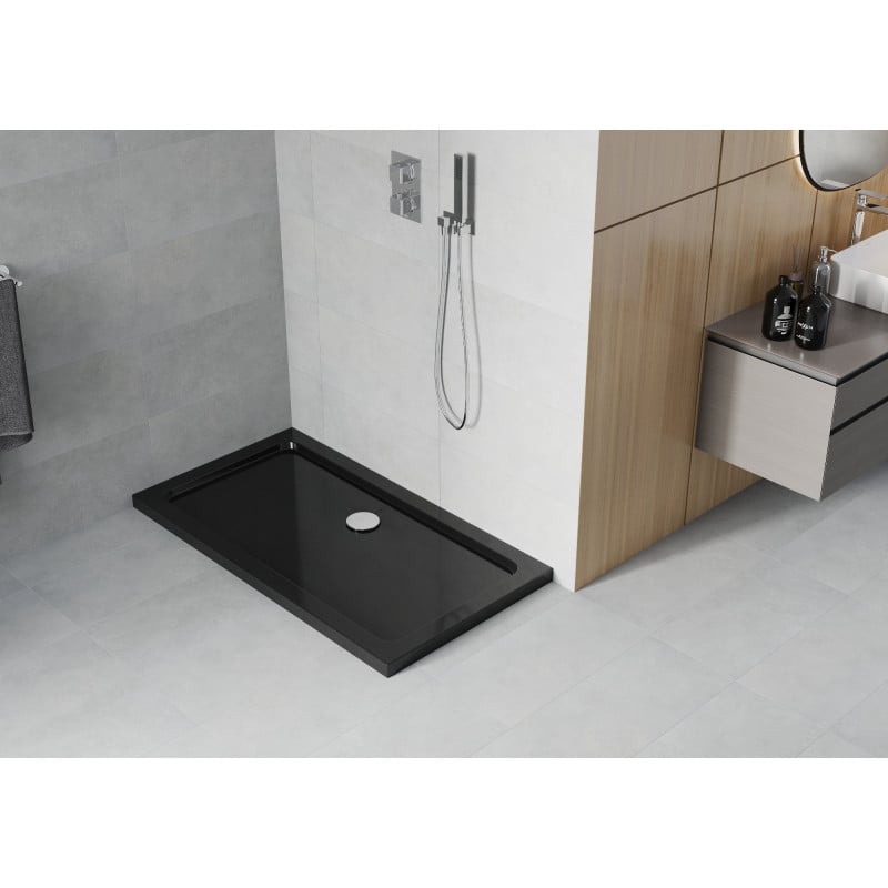 Mexen Flat rechteckige Duschwanne Slim 130 x 70 cm, schwarz, Siphon chrom - 40707013