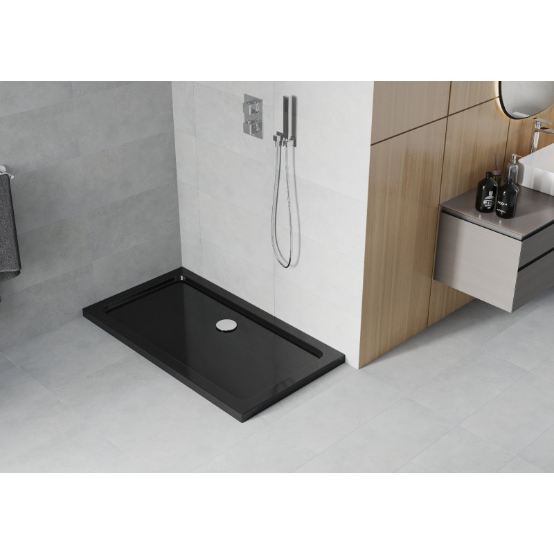 Mexen Flat Rechteckige Slim-Duschwanne 130 x 70 cm, schwarz, mit Chrom-Siphon - 40707013