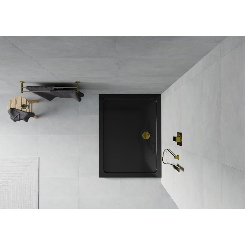 Mexen Flat rechteckige Duschwanne slim 80 x 70 cm, schwarz, Siphon gold - 40707080G