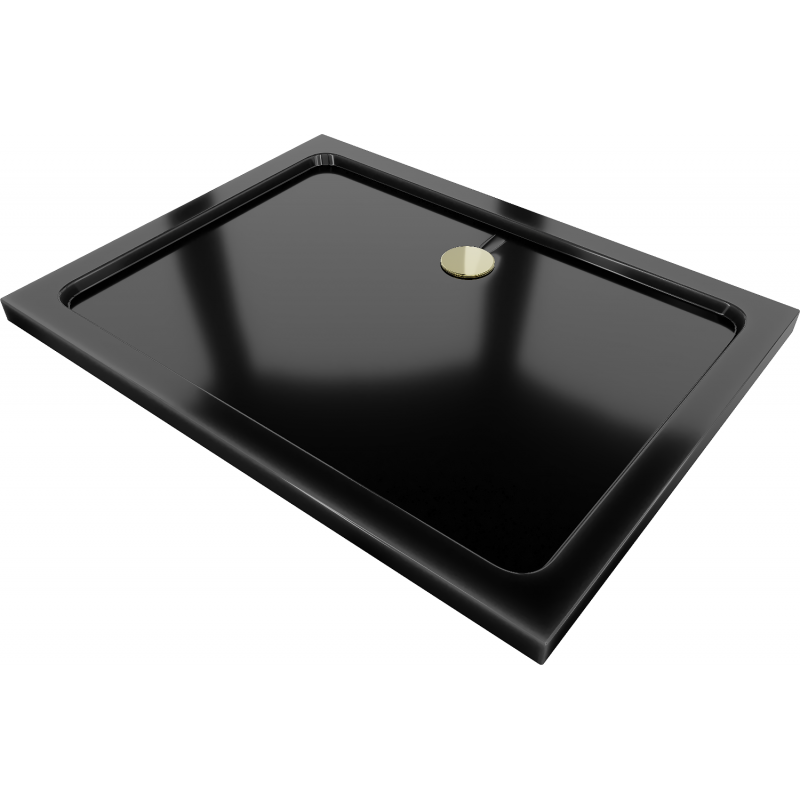 Mexen Flat Rechteckige Duschwanne Slim 100 x 70 cm, schwarz, Siphon gold - 40707010G