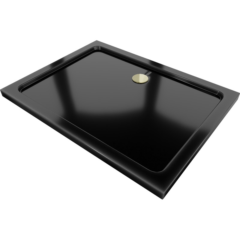 Mexen Flat rechteckige Duschwanne Slim 110 x 70 cm, schwarz, goldener Siphon - 40707011G