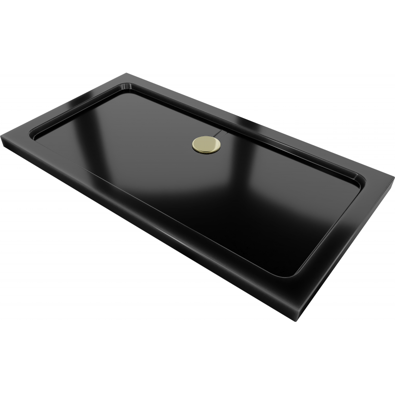 Mexen Flat rechteckige Duschwanne slim 140 x 70 cm, schwarz, goldener Siphon - 40707014G