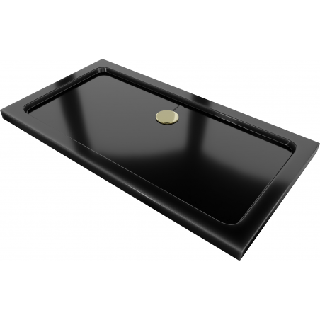 Mexen Flat rechteckige Duschwanne slim 140 x 70 cm, schwarz, goldener Siphon - 40707014G