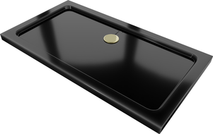 Mexen Flat rechteckige Duschwanne slim 140 x 70 cm, schwarz, goldener Siphon - 40707014G
