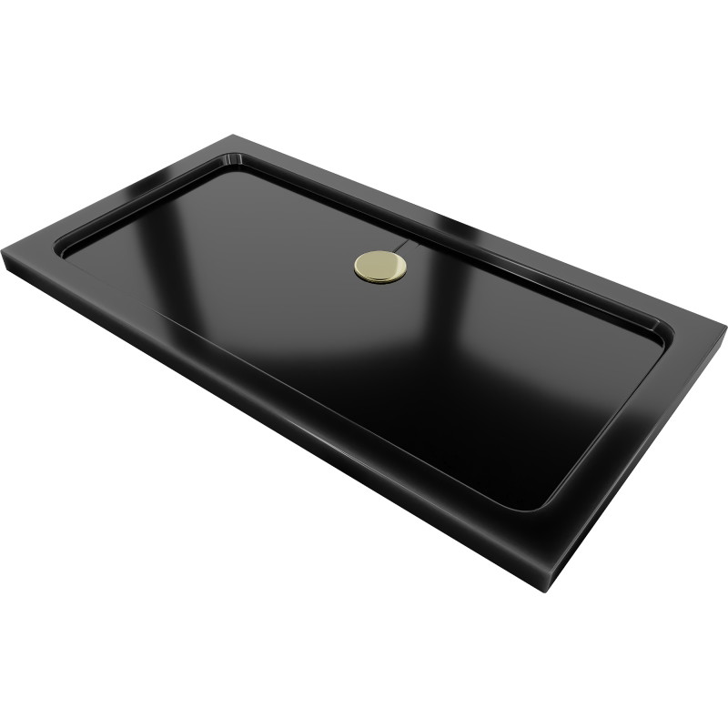 Mexen Flat rechteckige Slim-Duschwanne 130 x 70 cm, schwarz, Siphon gold - 40707013G