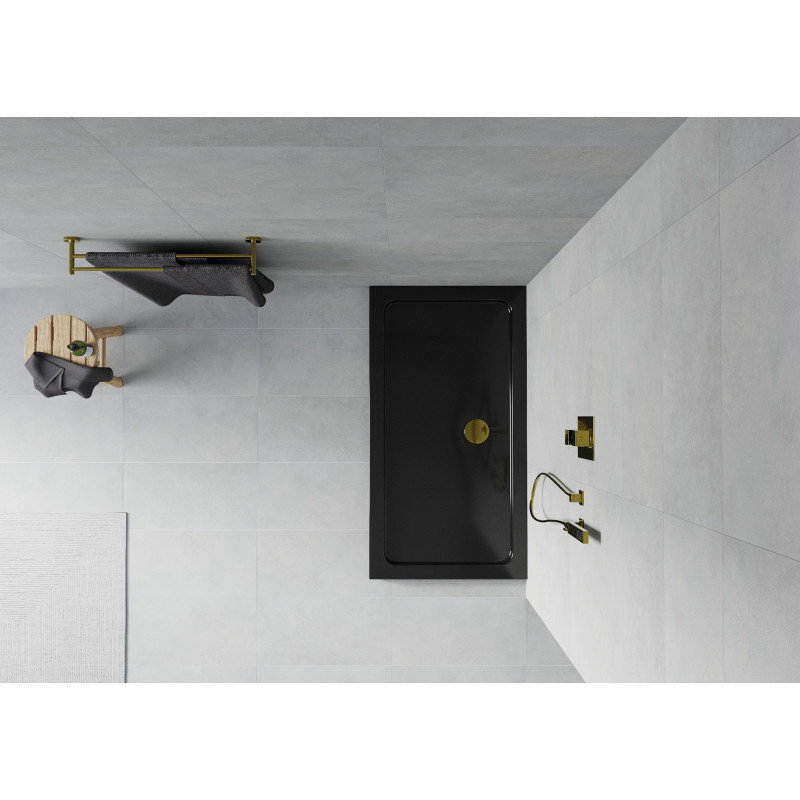 Mexen Flat rechteckige Dünn Duschwanne 130 x 70 cm, schwarz, goldener Siphon - 40707013G