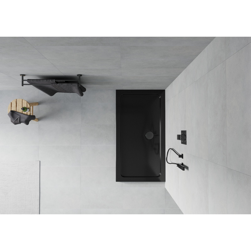 Mexen Flat rechteckige Duschwanne slim 130 x 70 cm, schwarz, schwarzer Siphon - 40707013B