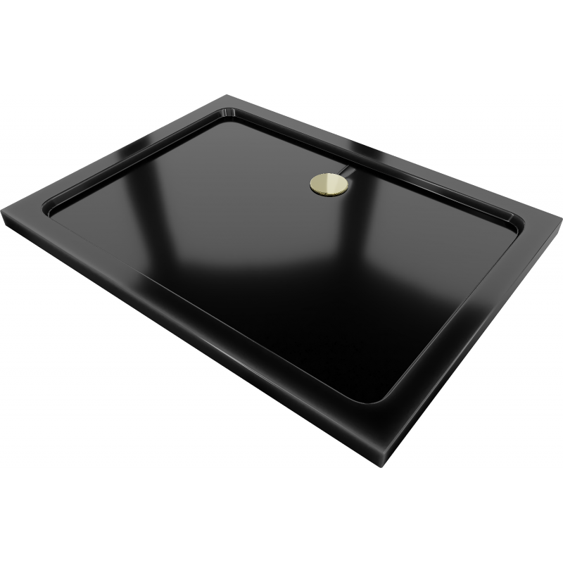Mexen Flat rechteckige Duschwanne slim 90 x 80 cm, schwarz, Siphon gold - 40708090G
