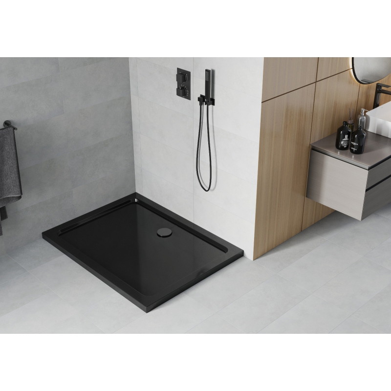 Mexen Flat rechteckige Duschwanne Slim 90 x 80 cm, schwarz, schwarzer Siphon - 40708090B