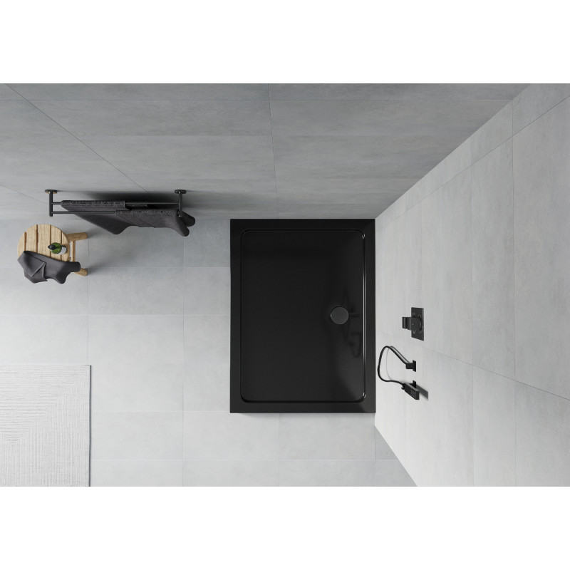 Mexen Flat rechteckige Slim-Duschwanne 130 x 80 cm, schwarz, schwarzer Siphon - 40708013B
