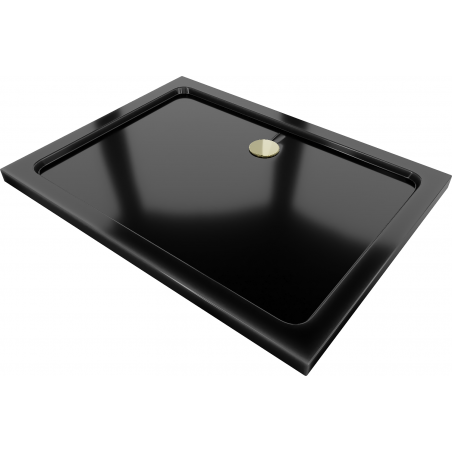 Mexen Flat rechteckige Duschwanne slim 140 x 80 cm, schwarz, goldener Siphon - 40708014G