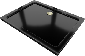 Mexen Flat rechteckige Slim-Duschtasse 140 x 80 cm, schwarz, goldener Siphon - 40708014G