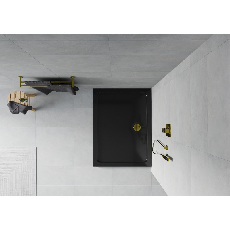Mexen Flat rechteckige Slim-Duschwanne 140 x 90 cm, schwarz, Siphon gold - 40709014G