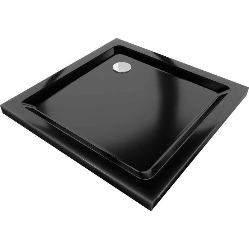 Mexen Flat Quadratische Duschwanne Slim 100 x 100 cm, schwarz, Siphon Chrom - 40701010