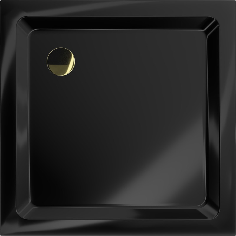 Mexen Flat quadratische Duschwanne Slim 100 x 100 cm, schwarz, Ablauf gold - 40701010G
