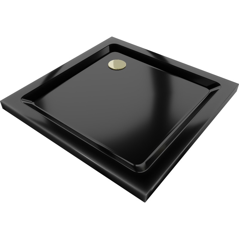 Mexen Flat quadratische Duschwanne Slim 100 x 100 cm, schwarz, Ablauf gold - 40701010G