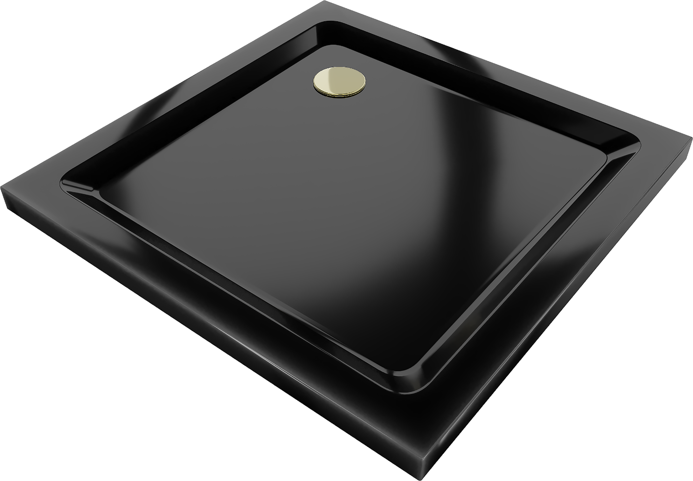 Mexen Flat Quadratische Duschwanne slim 100 x 100 cm, Schwarz, Siphon Gold- 40701010G