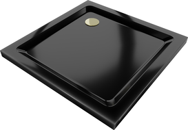 Mexen Flat quadratische Duschwanne Slim 100 x 100 cm, schwarz, Siphon gold - 40701010G