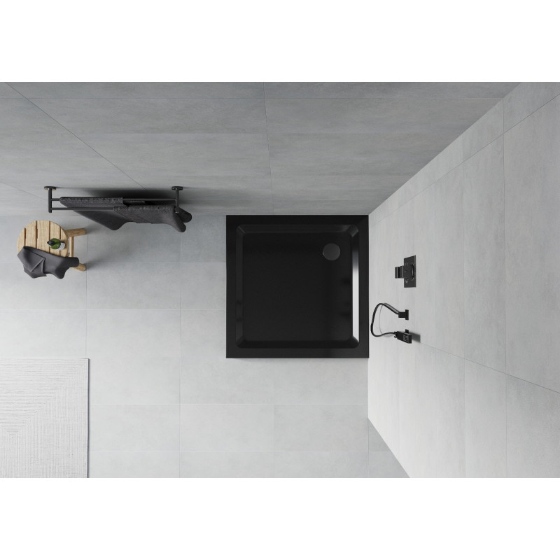 Mexen Flat quadratische Duschtasse Slim 100 x 100 cm, schwarz, schwarzer Siphon - 40701010B