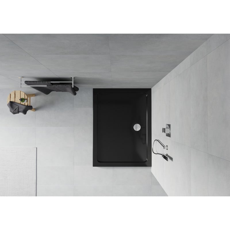 Mexen Flat rechteckige Duschwanne Slim 120 x 100 cm, schwarz, Siphon chrom - 40701012