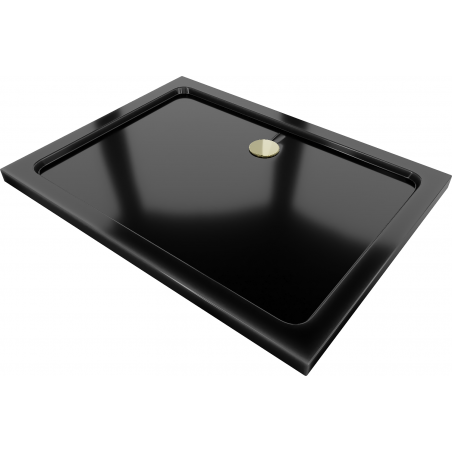 Mexen Flat rechteckige Duschwanne slim 110 x 100 cm, schwarz, Ablaufgarnitur gold - 40701011G