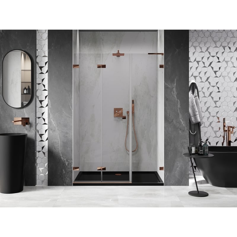 Mexen Lunar-F L faltbare Duschwand links 145 cm, transparent, Roségold - 836SL-145-050-60-00-L