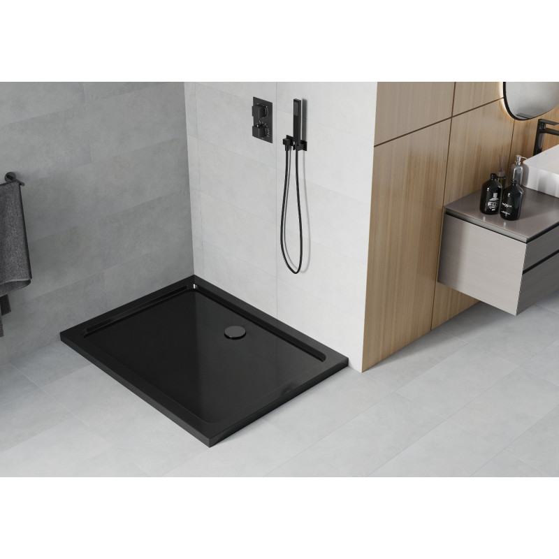 Mexen Flat rechteckige Duschwanne Slim 140 x 100 cm, schwarz, schwarzer Siphon - 40701014B