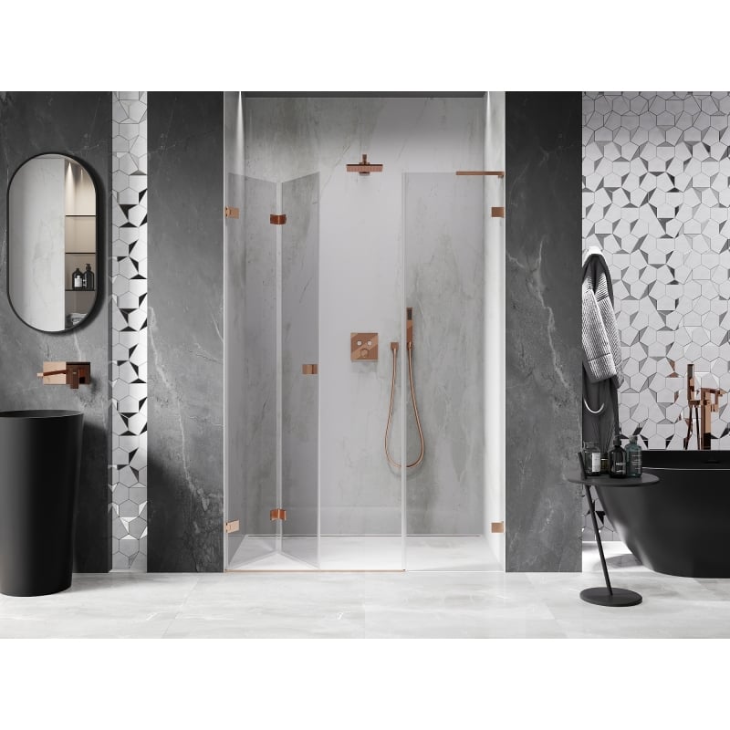 Mexen Lunar-F L Dusche Falttür links 140 cm, transparent, gebürstetes Kupfer - 836SL-140-050-65-00-L