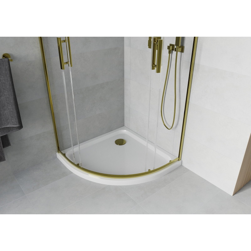 Mexen Rio Duschkabine halbrund 80 x 80 cm, transparent, gold + Ablaufgarnitur Flat, weiß - 863-080-080-50-00-4110G
