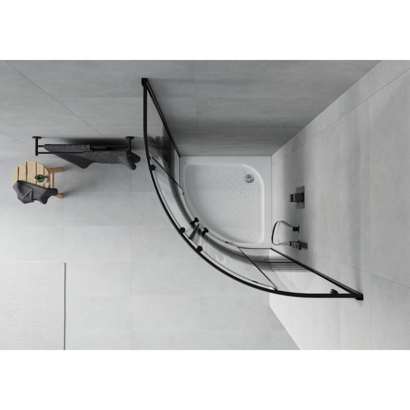 Mexen Rio Halbrunde Duschkabine 70 x 70 cm, schwarze Streifen, schwarz + Duschwanne, weiß - 863-070-070-70-20-4710