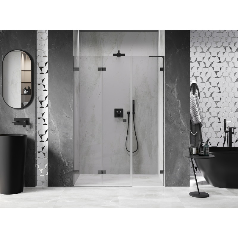 Mexen Lunar-F L Falttür für Dusche links 130 cm, transparent, gebürstetes Kanonengrau - 836SL-130-050-66-00-L
