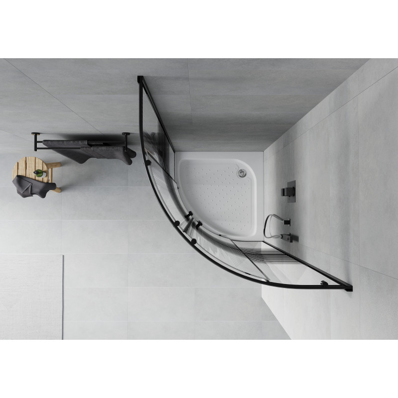 Mexen Rio Halbrunde Duschkabine 90 x 90 cm, schwarze Streifen, schwarz + Duschwanne, weiß - 863-090-090-70-20-4710