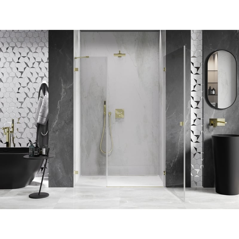 Mexen Lunar-B Duschdrehtür rechts 135 cm, transparent, gebürstetes Gold - 832S-135-050-55-00-P