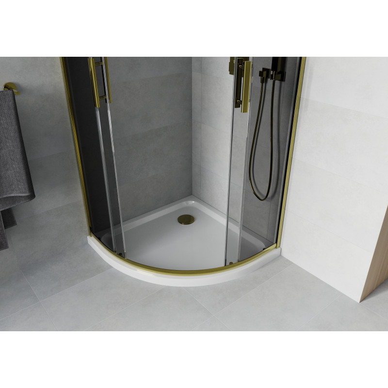 Mexen Rio Halbrunde Duschkabine 80 x 80 cm, Grafit, Gold + Flat-Duschwanne, Weiß - 863-080-080-50-40-4110G