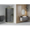 Mexen Rio Duschkabine halbrund 90 x 90 cm, Graphit, Gold + Duschwanne Flat, Weiß - 863-090-090-50-40-4110G