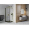 Mexen Rio Duschkabine halbrund 80 x 80 cm, transparent, gold + Flat Duschwanne, schwarz - 863-080-080-50-00-4170G
