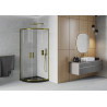 Mexen Rio Duschkabine Halbkreis 90 x 90 cm, transparent, gold + Duschwanne Flat, schwarz - 863-090-090-50-00-4170G