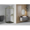 Mexen Rio Duschkabine Halbkreis 90 x 90 cm, transparent, gold + Duschwanne Flat, schwarz - 863-090-090-50-00-4170G