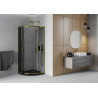 Mexen Rio Halbrunde Duschkabine 90 x 90 cm, Grafit, Gold + Flat Duschwanne, Schwarz - 863-090-090-50-40-4170G
