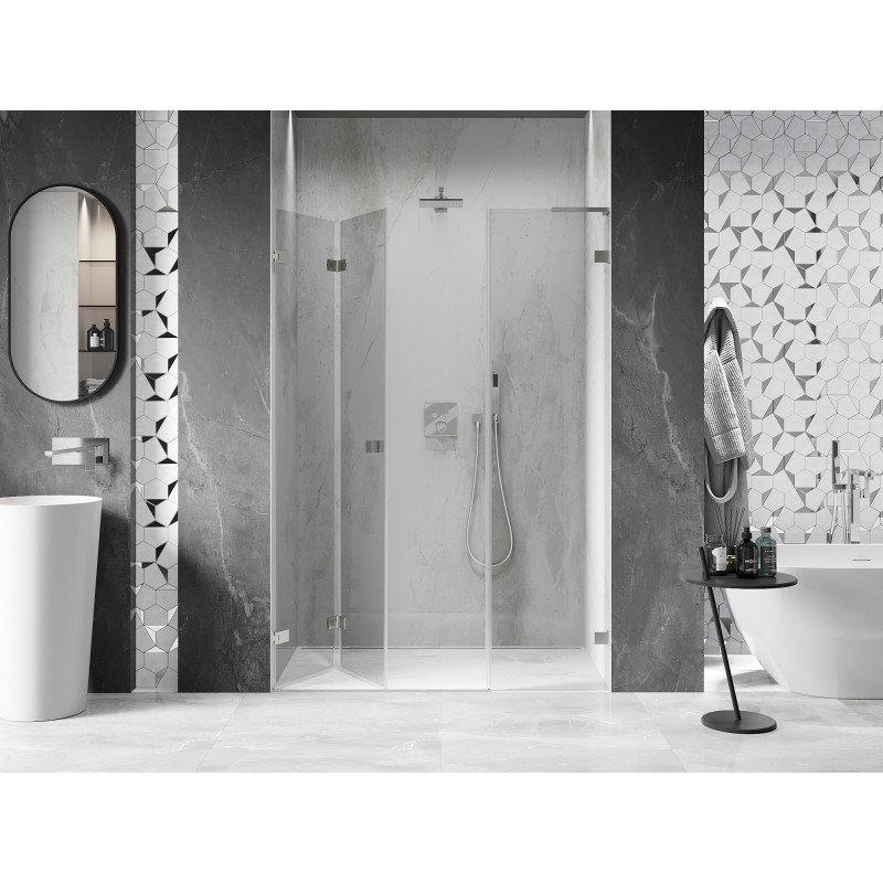 Mexen Lunar-F L Falttür Dusche links 115 cm, transparent, gebürsteter Nickel - 836SL-115-050-97-00-L