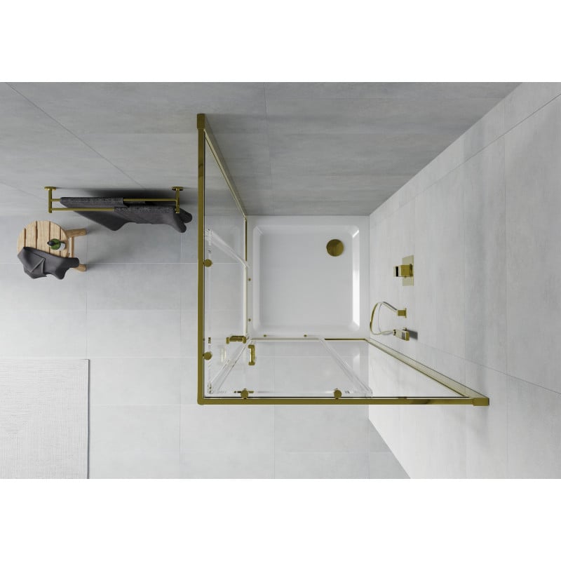 Mexen Rio quadratische Duschkabine 70 x 70 cm, transparent, golden + Flat-Duschwanne, weiß - 860-070-070-50-00-4010G