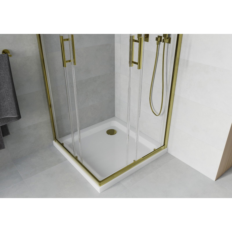 Mexen Rio quadratische Duschkabine 70 x 70 cm, transparent, golden + Flat-Duschwanne, weiß - 860-070-070-50-00-4010G