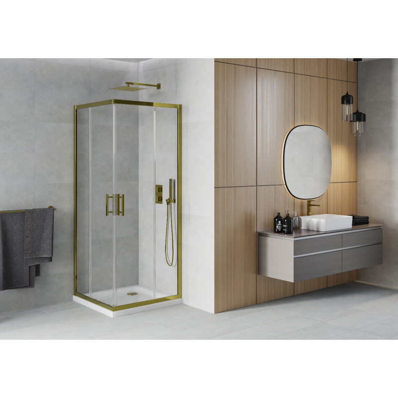 Mexen Rio quadratische Duschkabine 70 x 70 cm, transparent, golden + Flat-Duschwanne, weiß - 860-070-070-50-00-4010G