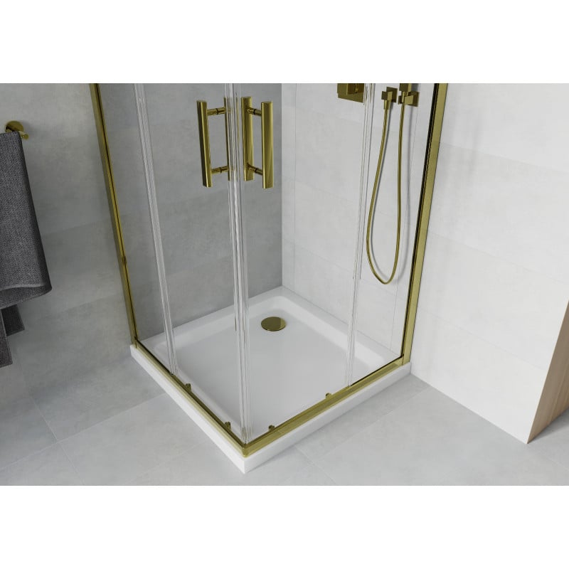 Mexen Rio quadratische Duschkabine 80 x 80 cm, transparent, gold + Flat Duschwanne, weiß - 860-080-080-50-00-4010G