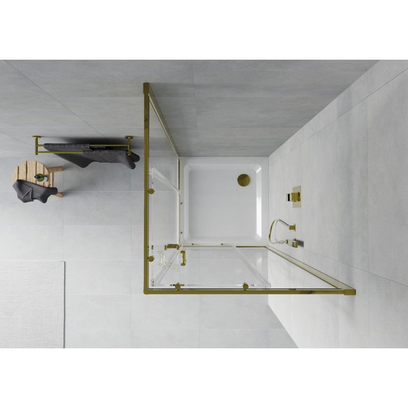 Mexen Rio quadratische Duschkabine 80 x 80 cm, transparent, gold + Duschwanne Flat, weiß - 860-080-080-50-00-4010G