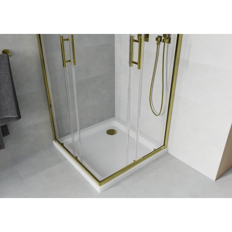 Mexen Rio quadratische Duschkabine 80 x 80 cm, transparent, gold + Flat Duschwanne, weiß - 860-080-080-50-00-4010G
