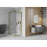 Mexen Rio quadratische Duschkabine 90 x 90 cm, transparent, Gold + Flache Duschwanne, Weiß - 860-090-090-50-00-4010G