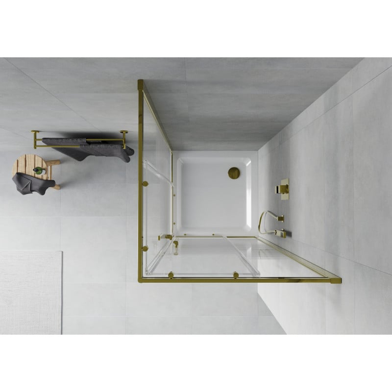 Mexen Rio Quadratische Duschkabine 80 x 80 cm, weiße Streifen, Gold + Duschwanne Flat, weiß - 860-080-080-50-20-4010G